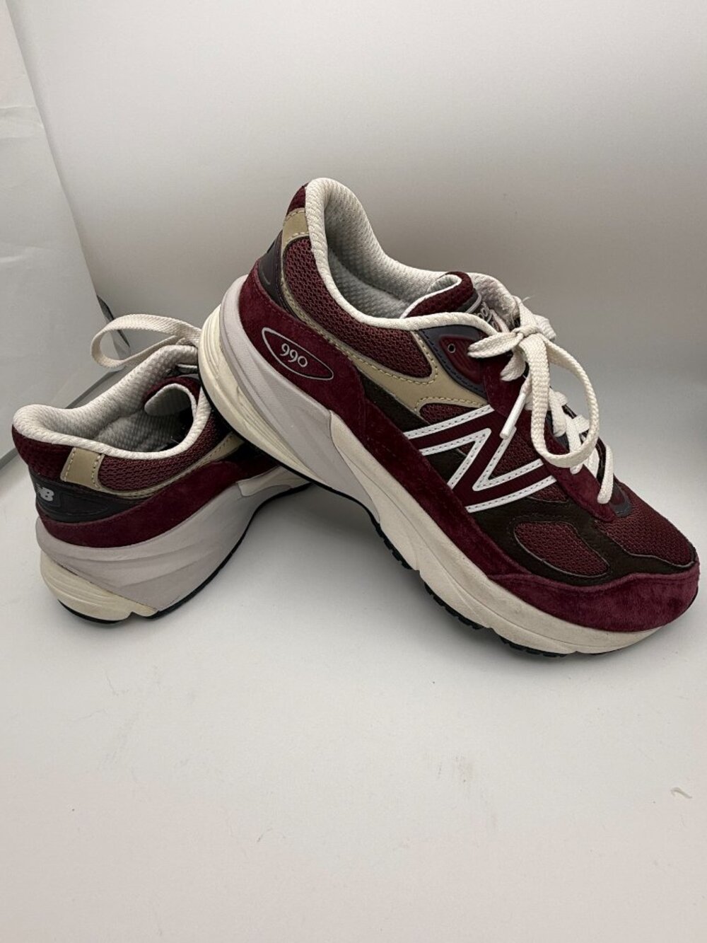 New Balance 990v6 GC990BT6 Burgundy Tan Black Coffee Sneakers Big Kids 6Y